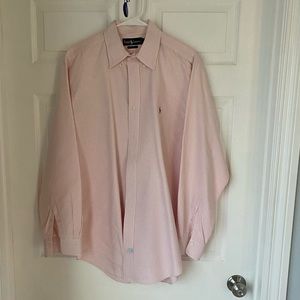 Men's vintage Ralph Lauren polo button down pink and white stripe GUC 17x35 🏇